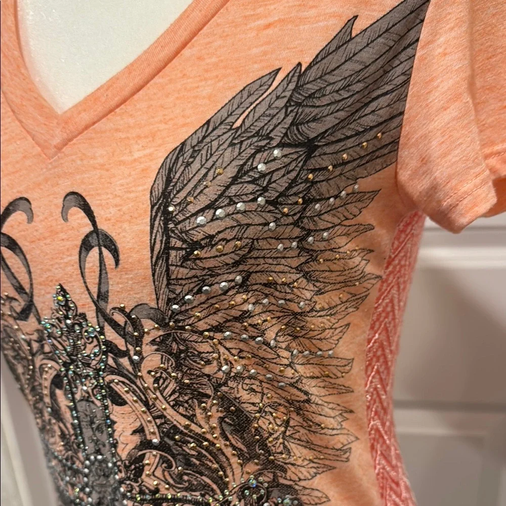 Angels & Diamonds Orange Fitted Graphic Short Sleeve Tee - Picture 3 of 7